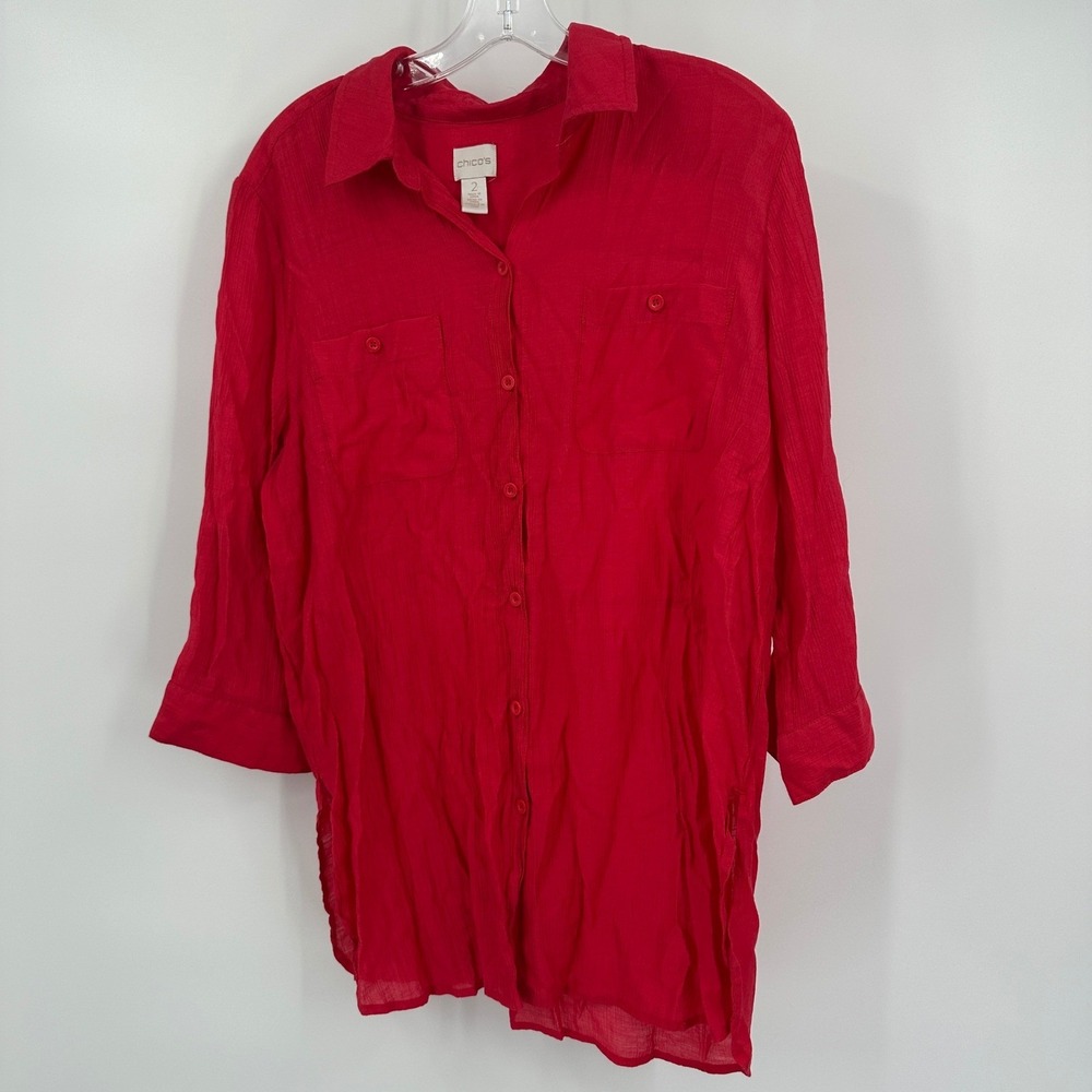 Chicos Womens Minimalist Button Front Top Size 2 US L Bright Bold Lightweight